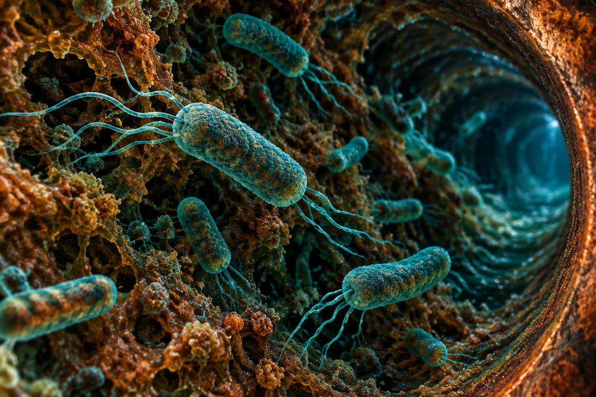 Illustration of Legionella bacteria inside a water pipe