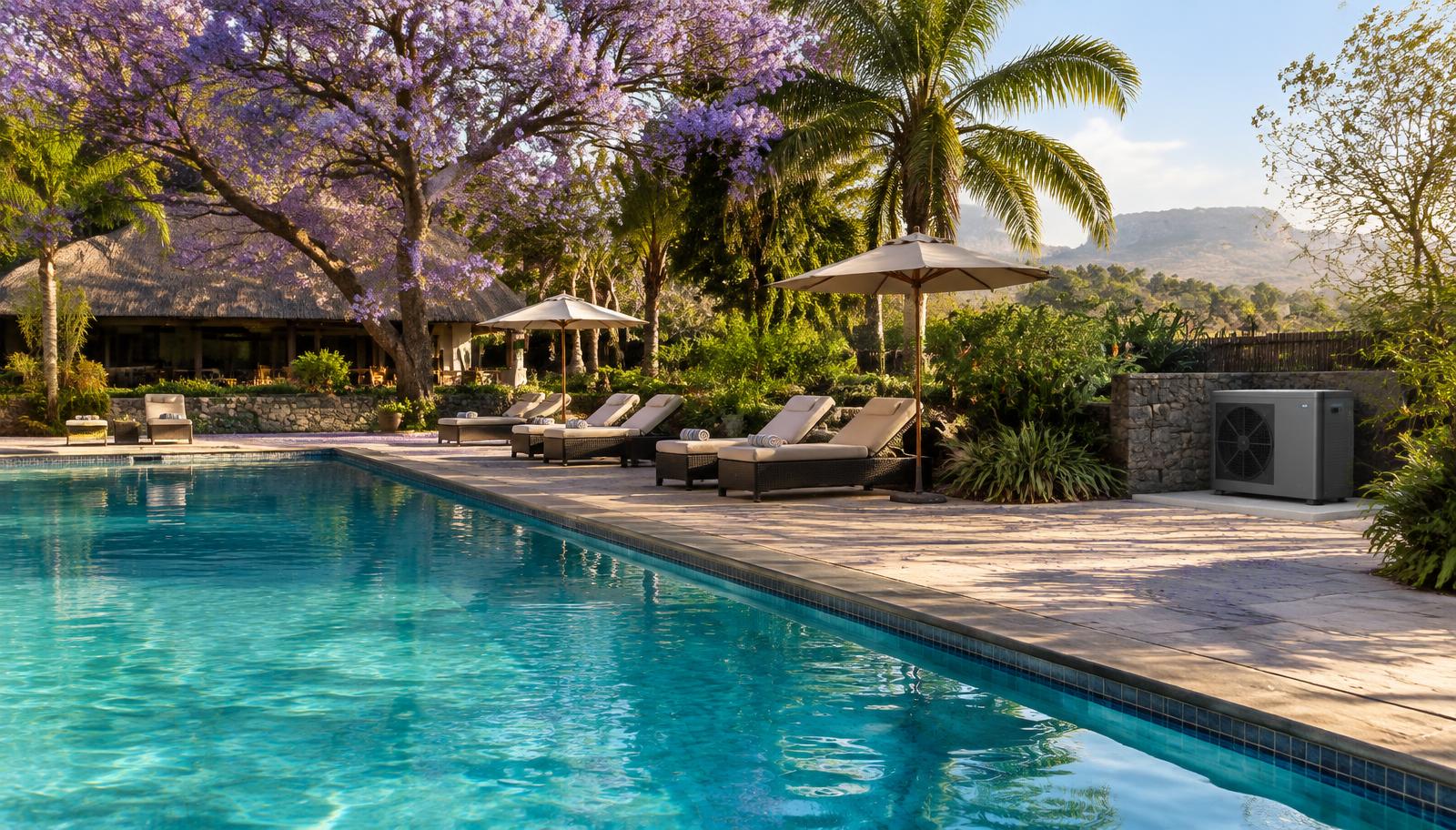 Hotel swimming pool heated by a heat pump